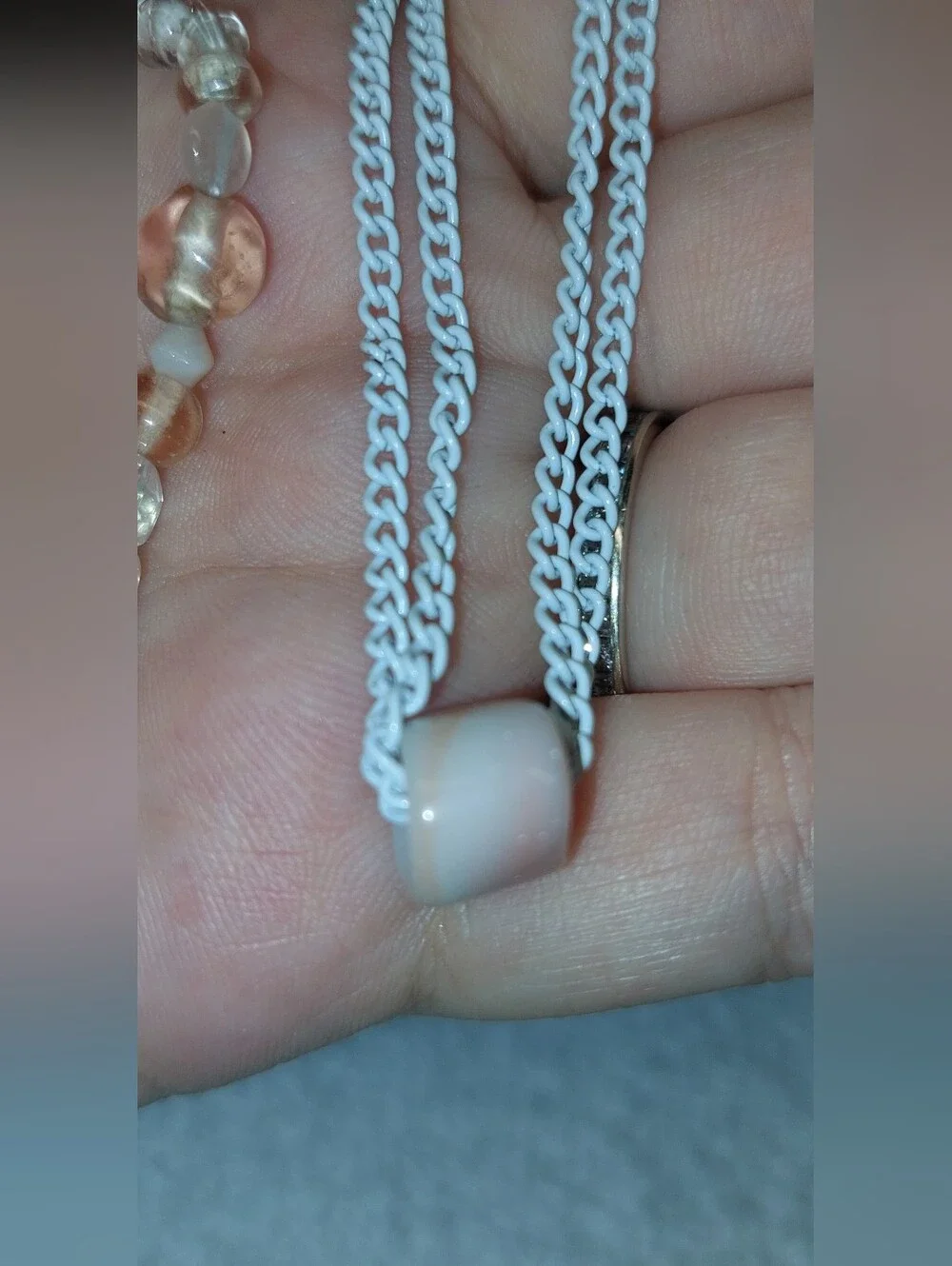 Pink Bead Bracelet, White Pendant Necklace & Pink Bead Dangle Earrings Set.glass